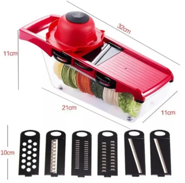 Premium 10-in-1 Mandolin Vegetable Slicer & Cutter – Stainless Steel Blades, Multi-Function Food Chopper, Potato Peeler, Cheese & Carrot Grater, Kitchen Tool – Red