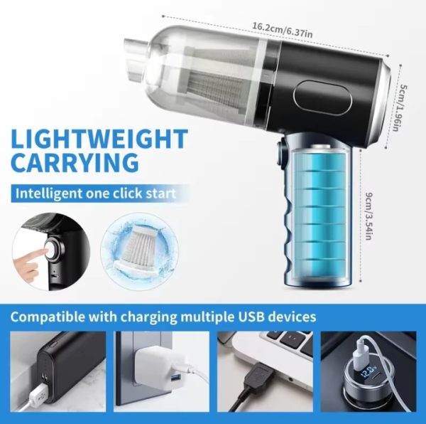 3-in-1 Portable Wireless Vacuum Cleaner – High Power Suction 16000Pa – Air Duster, Blower & Pump – Cordless Rechargeable Mini Vacuum for Laptop, Home, Car & Electronics