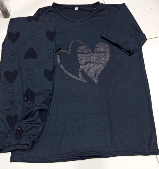 2 Pcs Women’s Stitched Cotton Jersey Printed Night Suit – Grey Sleepwear Set