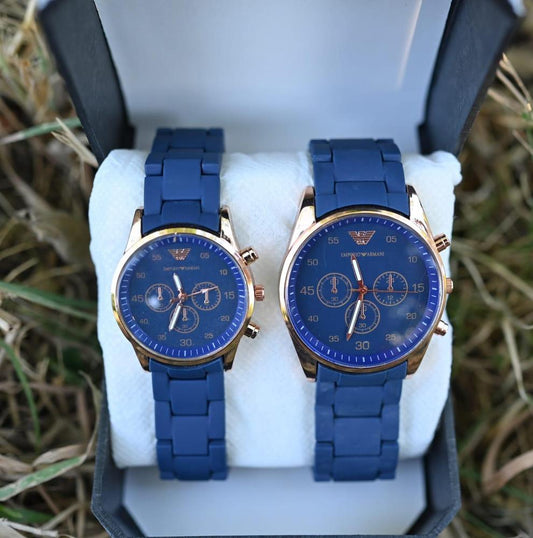 Couple's Chronograph Watches - Blue, Stylish Couple’s Chronograph Watch Set – Blue Dial, Perfect Gift