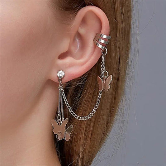 Butterfly Hanging Ear Cuffs for Women | Stylish Silver Ear Jewelry | Trendy Fashion Accessories Type: