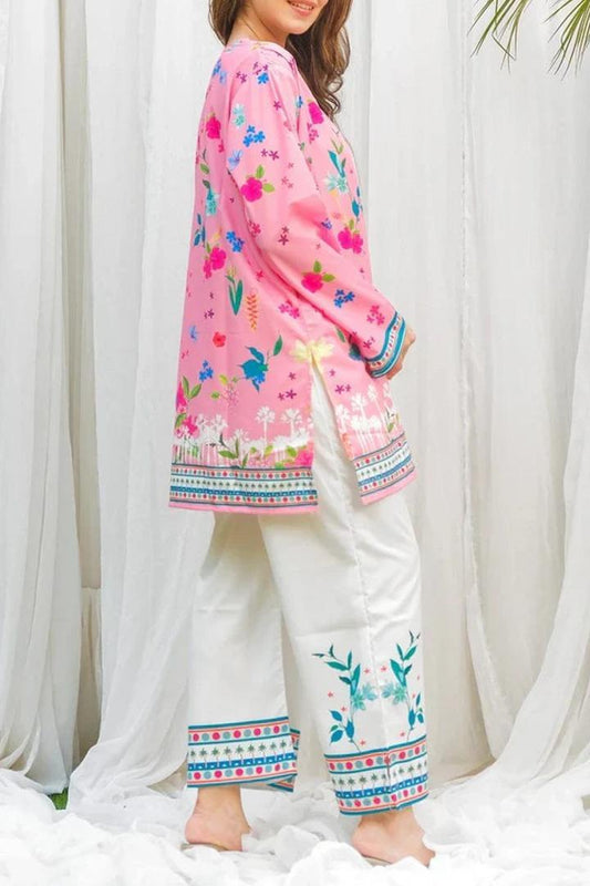 Stylish Printed V-Neck Shirt & Plain Trouser Set – 2 Pcs Women’s Stitched Outfit (Grip Fabric)