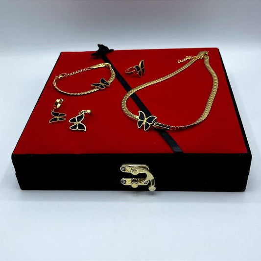Golden Plated Necklace Set for Women | Complete Jewelry Set with Earrings, Ring, Bracelet & Box