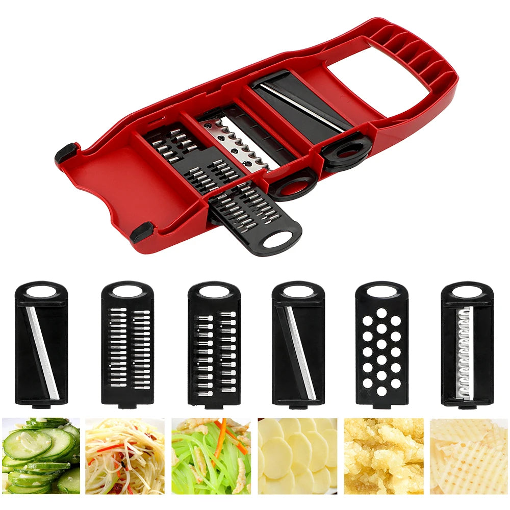 Premium 10-in-1 Mandolin Vegetable Slicer & Cutter – Stainless Steel Blades, Multi-Function Food Chopper, Potato Peeler, Cheese & Carrot Grater, Kitchen Tool – Red