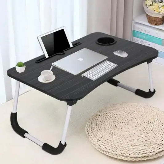 Foldable Laptop Table – Multi-Purpose Computer Desk with Mobile & Cup Holder | Portable Study, Writing & Bed Table for Work, Reading & Entertainment