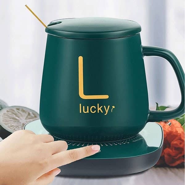 Coffee Mug with Heating Pad Warmer – USB Electric Cup Warmer for Desk, Automatic On/Off Temperature Control for Home & Office