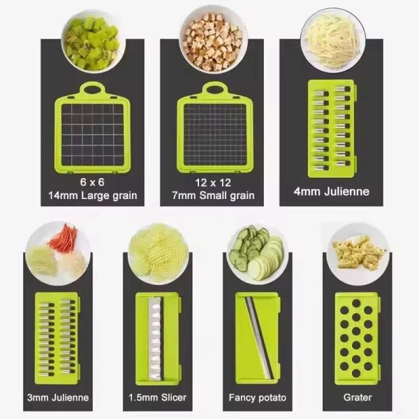 16-in-1 Multifunctional Vegetable Cutter & Slicer with Basket – Fruit, Potato, Carrot Grater & Kitchen Chopper Tool