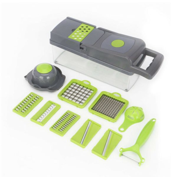 16-in-1 Multifunctional Vegetable Cutter & Slicer with Basket – Fruit, Potato, Carrot Grater & Kitchen Chopper Tool