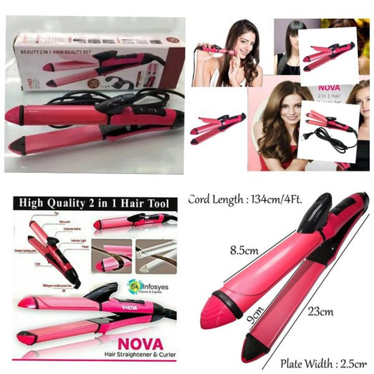 2-in-1 Nova Hair Straightener and Curler NH-2009 – Dual-Use Ceramic Styling Tool with Quick Heat-Up, Lightweight & Portable for Home or Travel  📌 Type