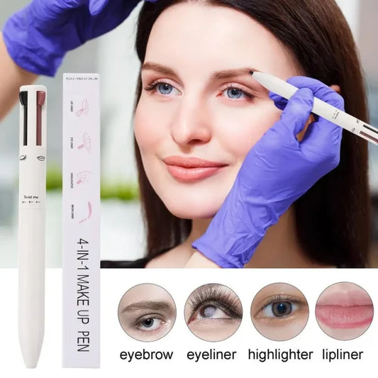 4 In 1 Waterproof Makeup Pen – Eyebrow Pencil, Lip Liner, Highlighter & Eyeliner – Long Lasting, Easy to Use Multifunctional Makeup Tool (Random Color)