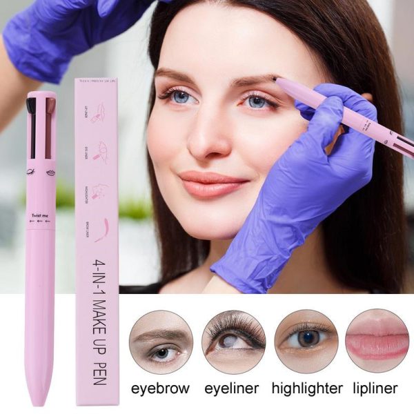 4 In 1 Waterproof Makeup Pen – Eyebrow Pencil, Lip Liner, Highlighter & Eyeliner – Long Lasting, Easy to Use Multifunctional Makeup Tool (Random Color)