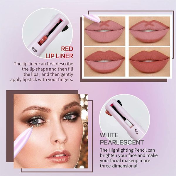 4 In 1 Waterproof Makeup Pen – Eyebrow Pencil, Lip Liner, Highlighter & Eyeliner – Long Lasting, Easy to Use Multifunctional Makeup Tool (Random Color)