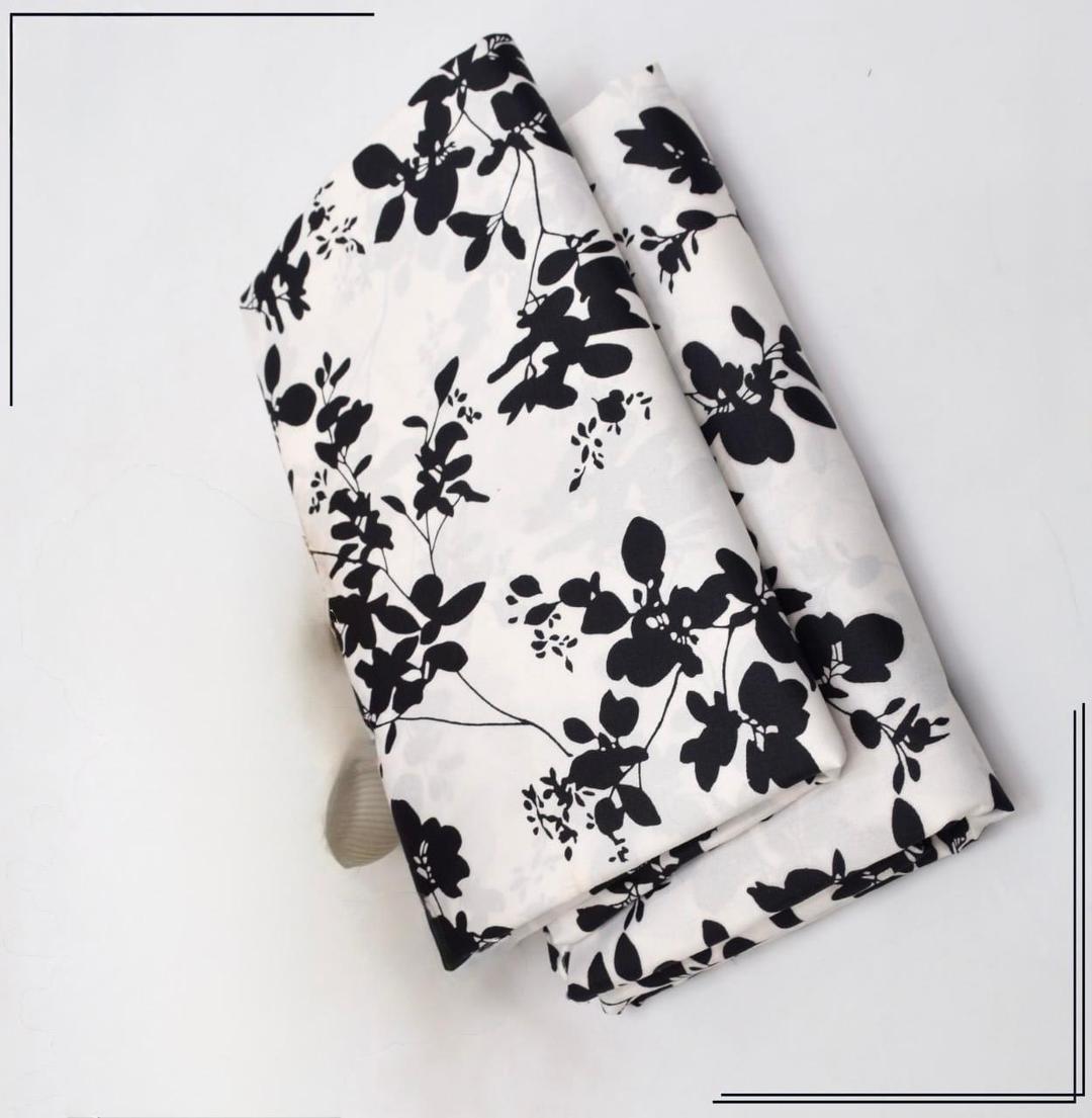2 Pcs Women’s Unstitched Printed Polo Cotton Suit – Black | Shirt & Trouser Set