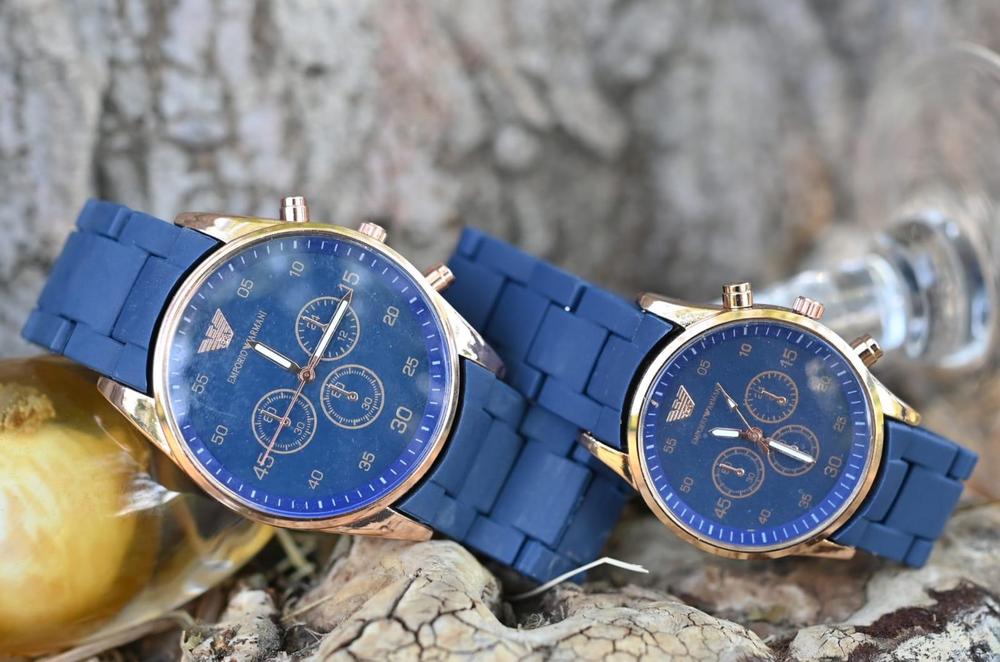 Couple's Chronograph Watches - Blue, Stylish Couple’s Chronograph Watch Set – Blue Dial, Perfect Gift