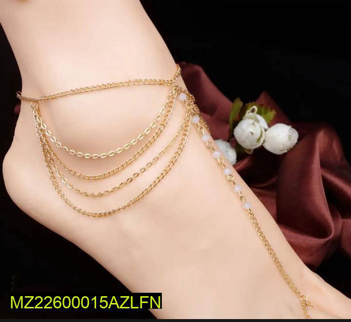 Beautiful Golden Anklet Pair | Adjustable Alloy Anklets for Women | Elegant Everyday Jewelry
