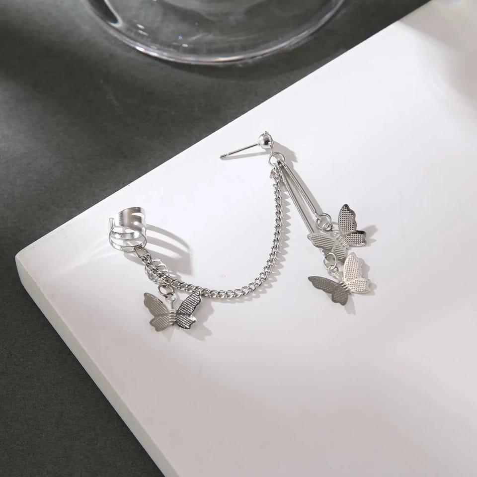 Butterfly Hanging Ear Cuffs for Women | Stylish Silver Ear Jewelry | Trendy Fashion Accessories  Type: