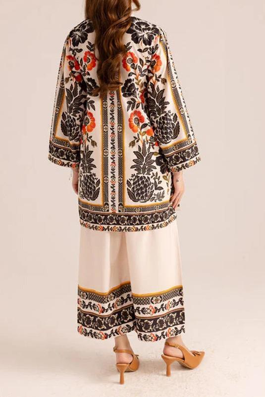 Stylish Printed V-Neck Shirt & Plain Trouser Set – 2 Pcs Women’s Stitched Outfit