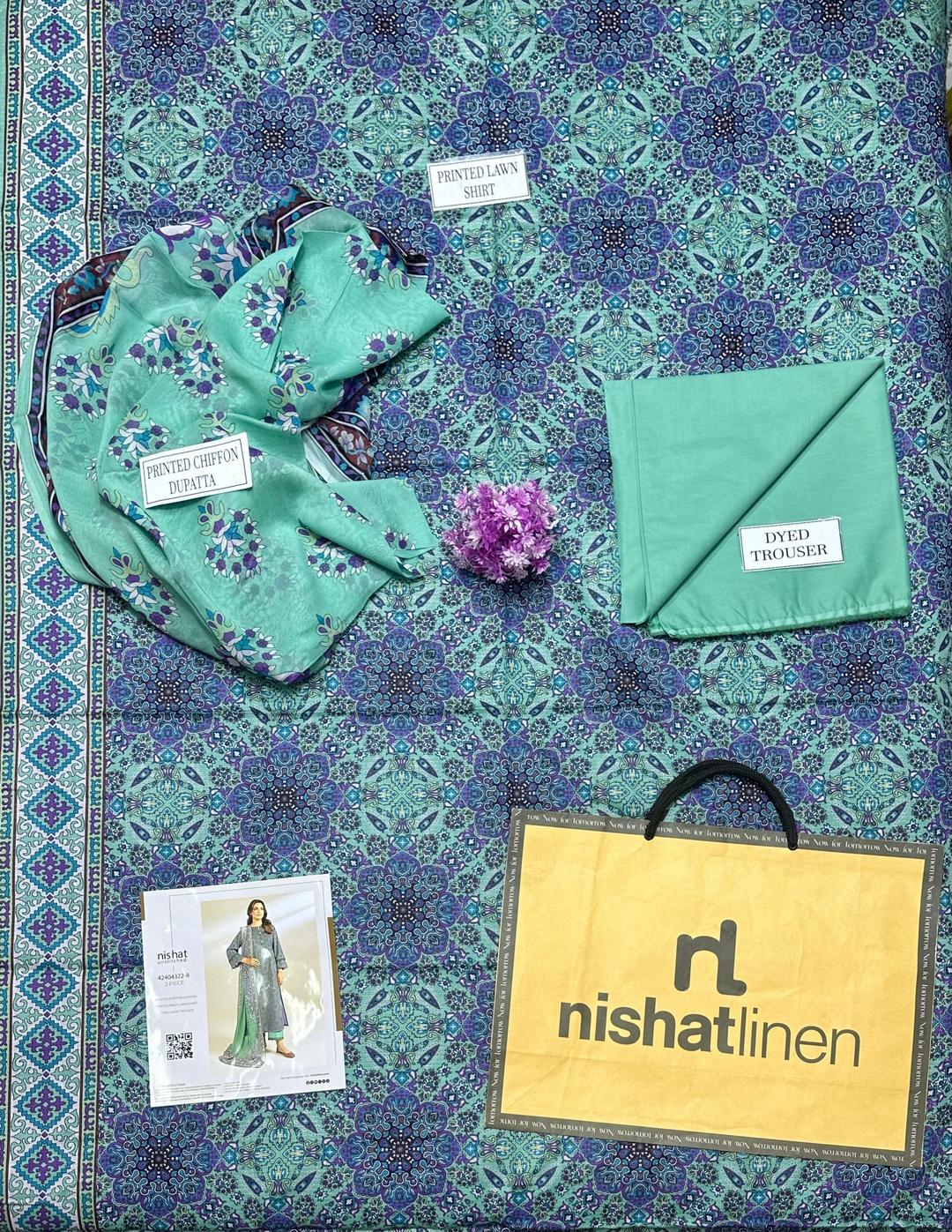 3 Pcs Women’s Unstitched Lawn Printed Suit with Chiffon Dupatta – Blue