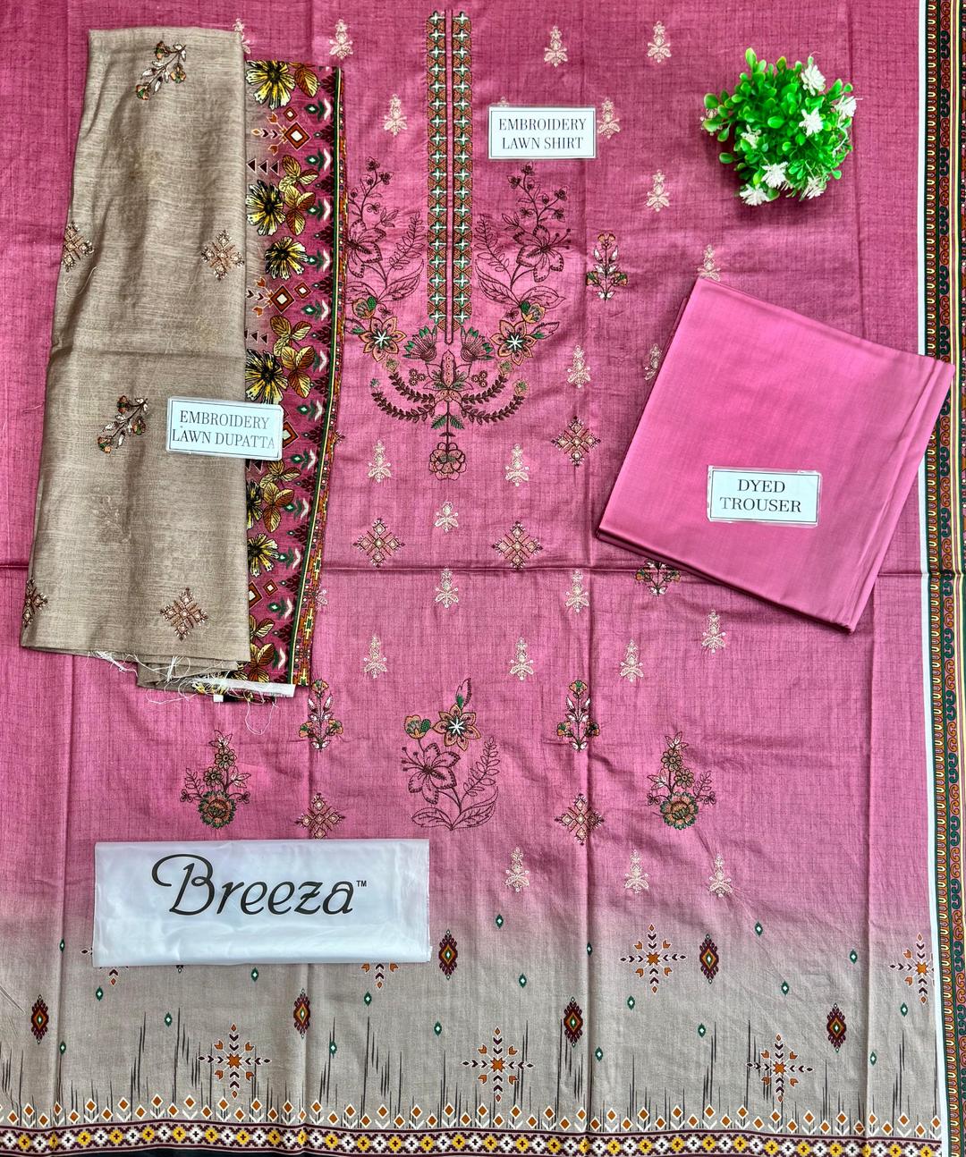 3 Pcs Women’s Unstitched Lawn Printed Suit with Embroidered Neckline & Silk Dupatta – Purple