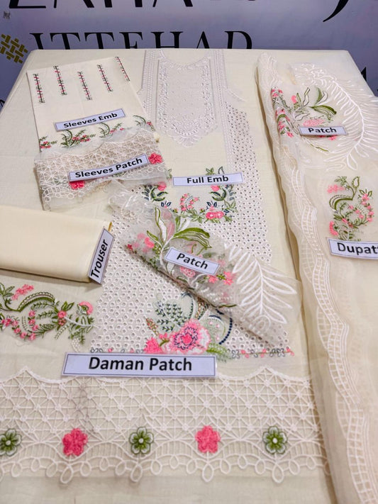3 Pcs Women’s Unstitched Dhanak Embroidered Suit  | Winter Fabric with Dupatta