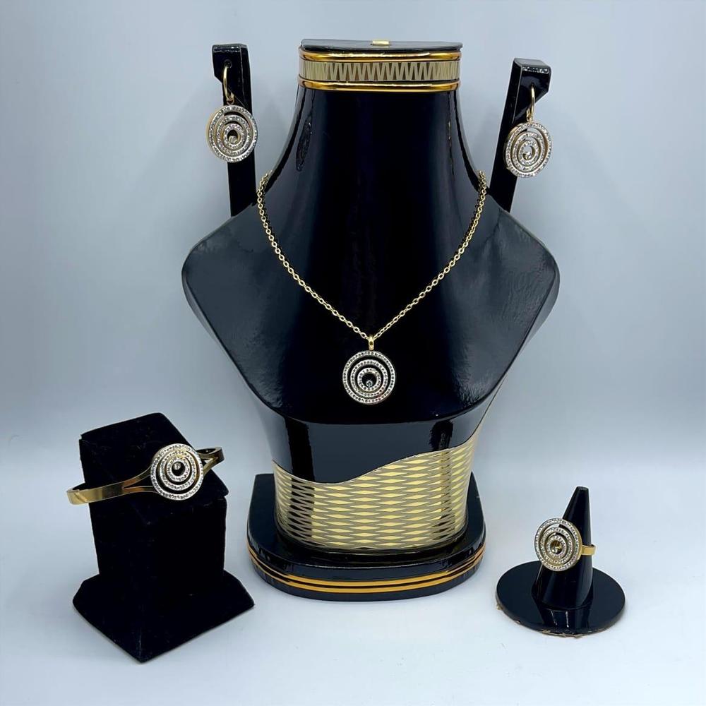Golden Plated Bridal Necklace Set for Women | Luxury Jewelry with Earrings, Ring, Bracelet & Jewelry Box