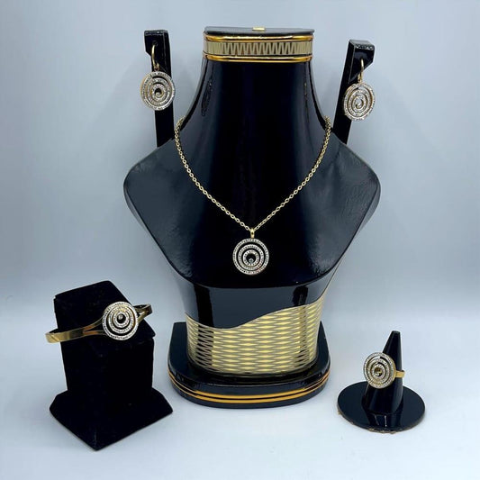 Golden Plated Bridal Necklace Set for Women | Luxury Jewelry with Earrings, Ring, Bracelet & Jewelry Box