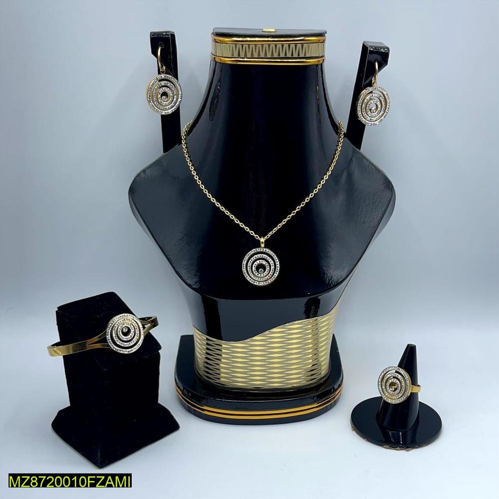 Golden Plated Bridal Necklace Set for Women | Luxury Jewelry with Earrings, Ring, Bracelet & Jewelry Box