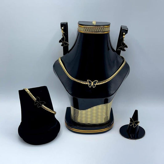 Golden Plated Necklace Set for Women | Complete Jewelry Set with Earrings, Ring, Bracelet & Box