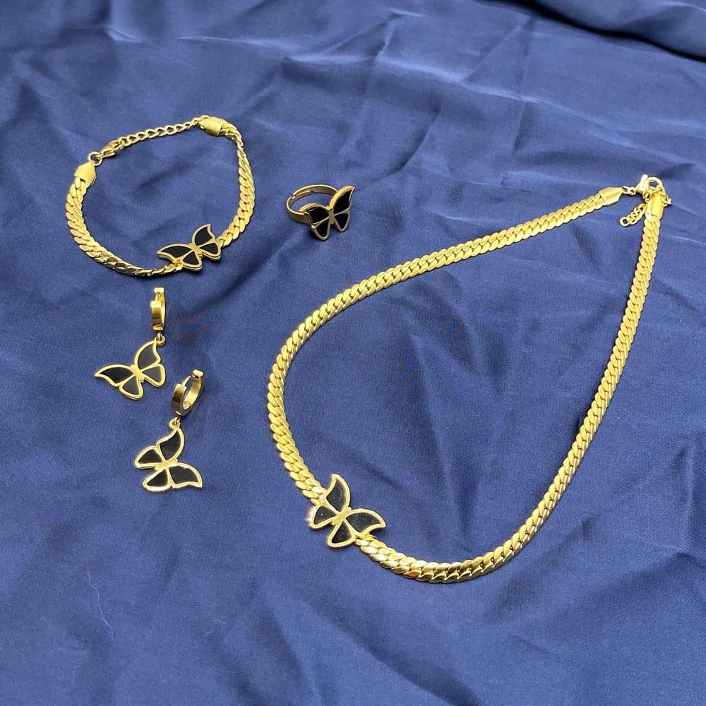 Golden Plated Necklace Set for Women | Complete Jewelry Set with Earrings, Ring, Bracelet & Box