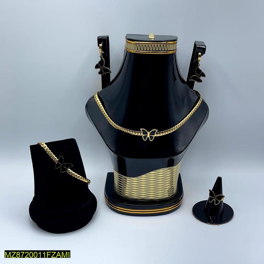 Golden Plated Necklace Set for Women | Complete Jewelry Set with Earrings, Ring, Bracelet & Box