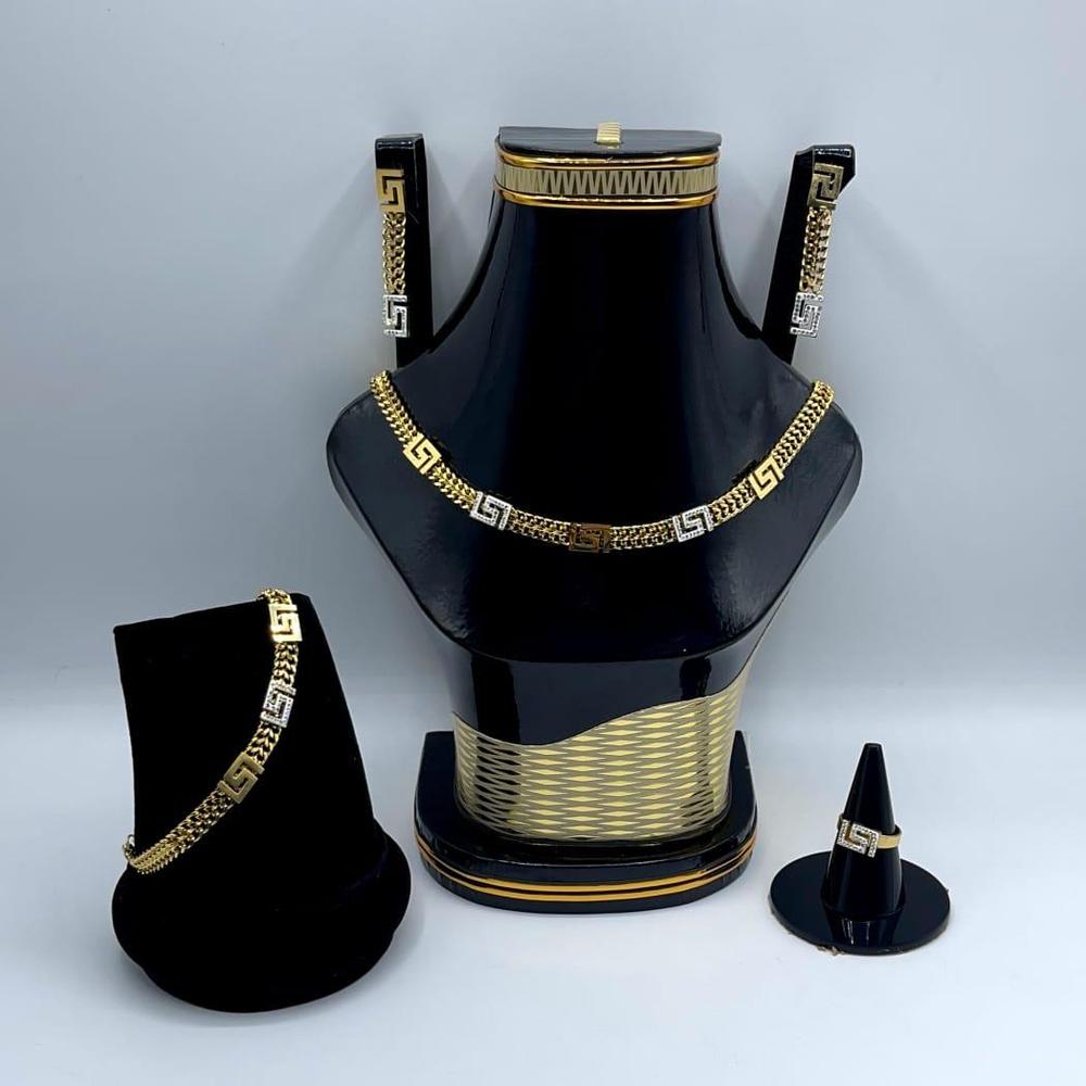 Golden Plated Necklace Set for Women | Bridal Jewelry with Earrings, Ring, Bracelet & Jewelry Box