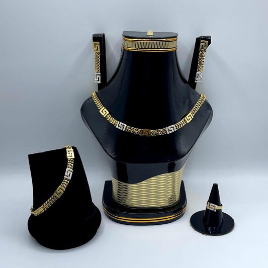 Golden Plated Necklace Set for Women | Bridal Jewelry with Earrings, Ring, Bracelet & Jewelry Box
