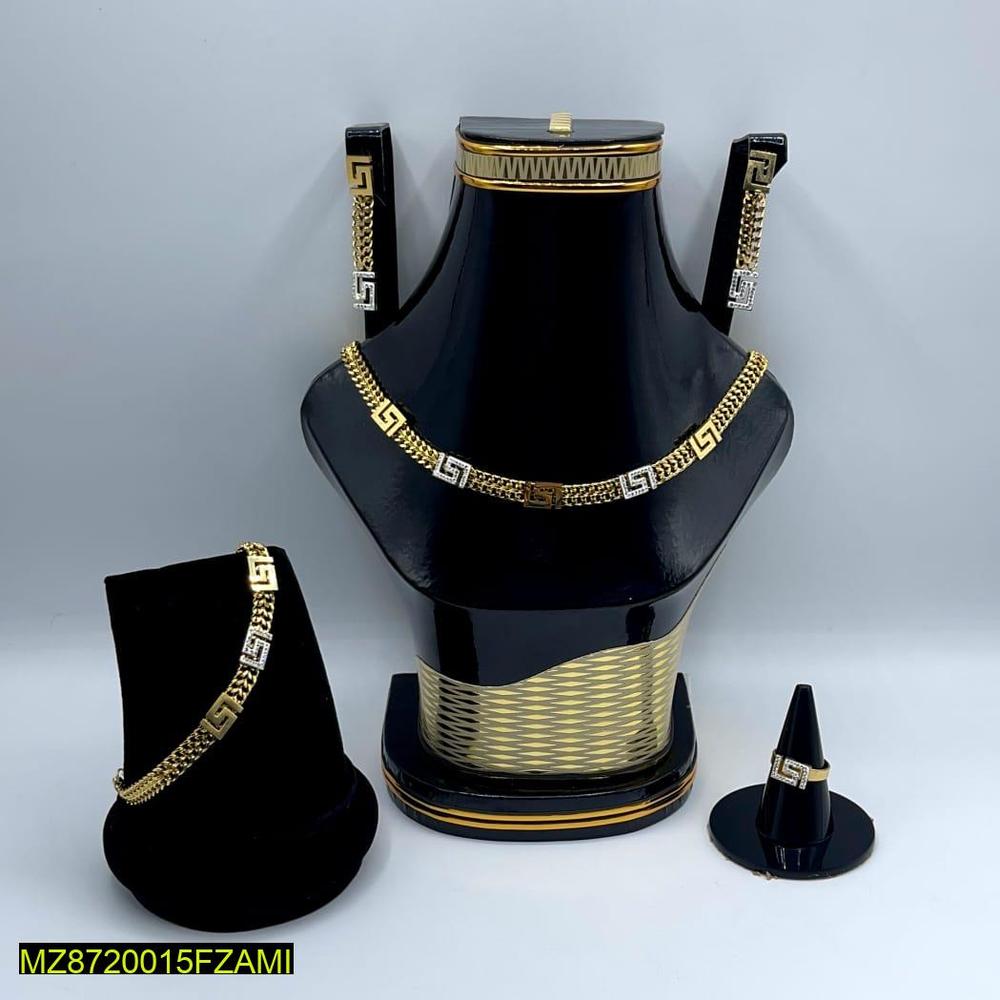 Golden Plated Necklace Set for Women | Bridal Jewelry with Earrings, Ring, Bracelet & Jewelry Box