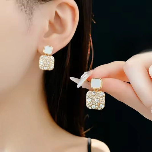 PJT-984 Fashion Rhinestone Square Earrings for Women | Elegant Jewelry Gift