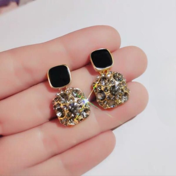 PJT-984 Fashion Rhinestone Square Earrings for Women | Elegant Jewelry Gift