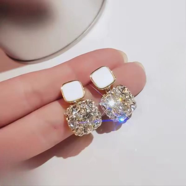 PJT-984 Fashion Rhinestone Square Earrings for Women | Elegant Jewelry Gift