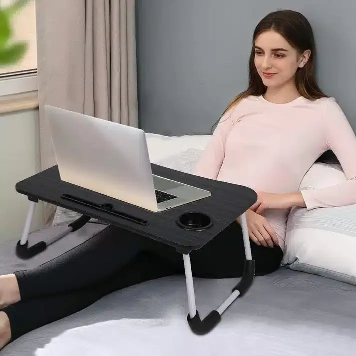 Foldable Laptop Table – Multi-Purpose Computer Desk with Mobile & Cup Holder | Portable Study, Writing & Bed Table for Work, Reading & Entertainment