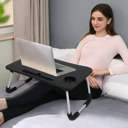 Foldable Laptop Table – Multi-Purpose Computer Desk with Mobile & Cup Holder | Portable Study, Writing & Bed Table for Work, Reading & Entertainment