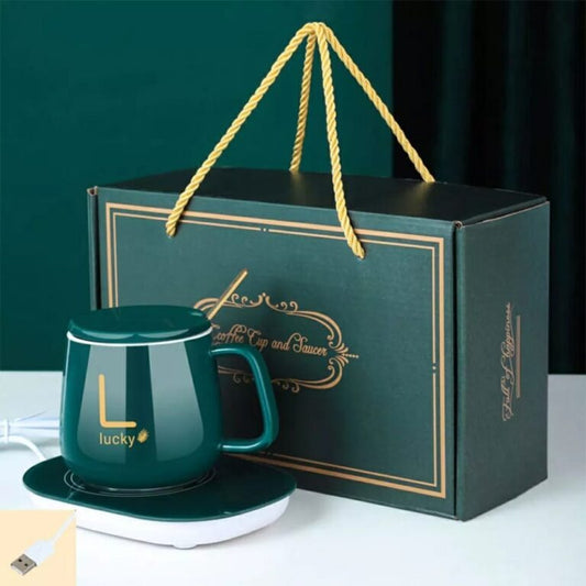 Coffee Mug with Heating Pad Warmer – USB Electric Cup Warmer for Desk, Automatic On/Off Temperature Control for Home & Office