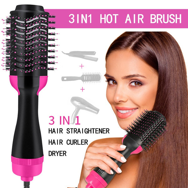 One Step 2 in 1 Hair Dryer & Styler Brush – Fast Drying, Straightening, Curling – 1000W Ionic Ceramic Hot Air Brush