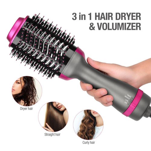 One Step 2 in 1 Hair Dryer & Styler Brush – Fast Drying, Straightening, Curling – 1000W Ionic Ceramic Hot Air Brush